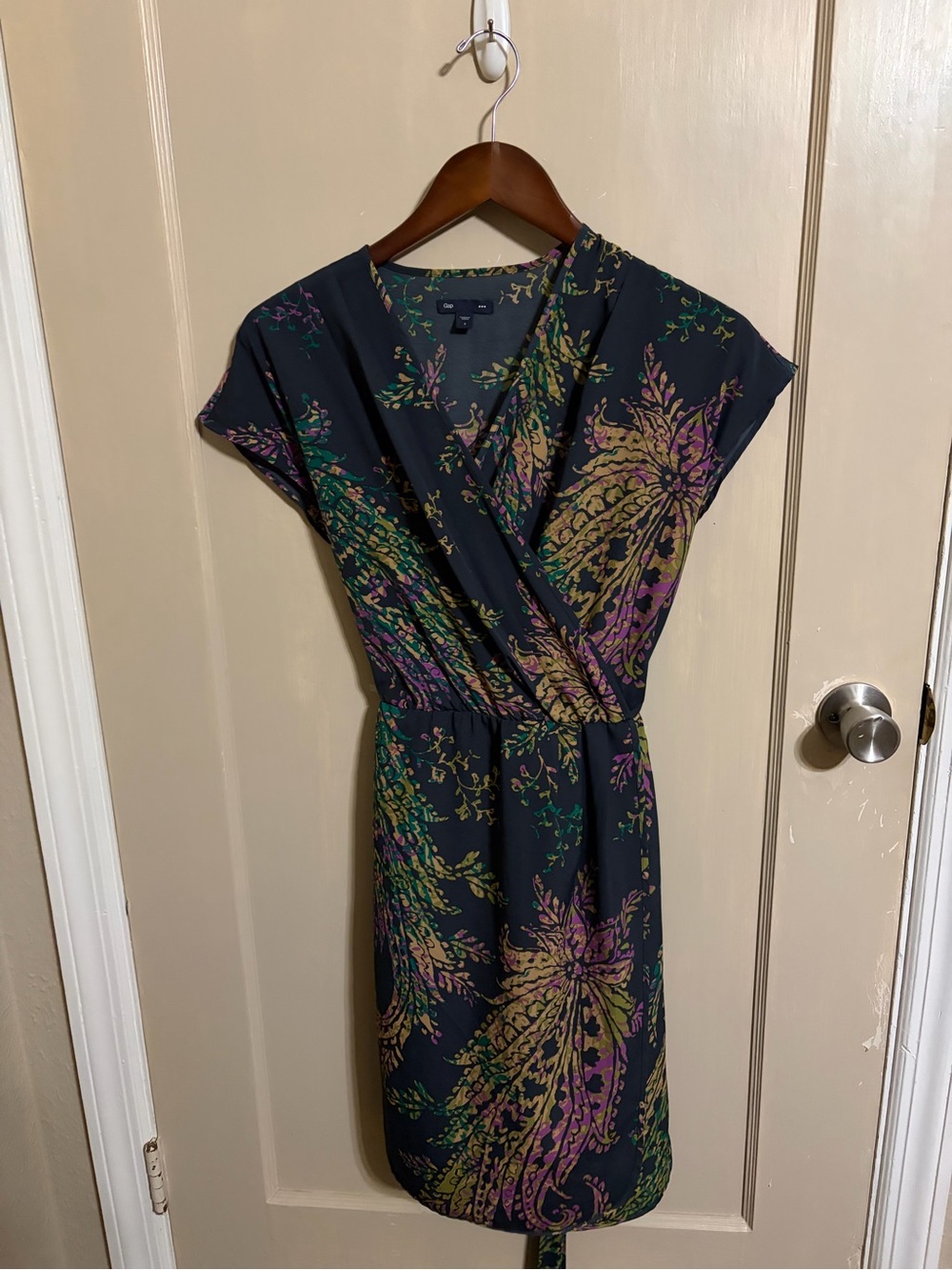 GAP Navy Midi Dress with Green and Purple Floral Print